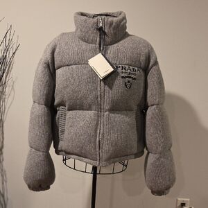 Prada Heather Gray Knit Puffer Jacket NWT